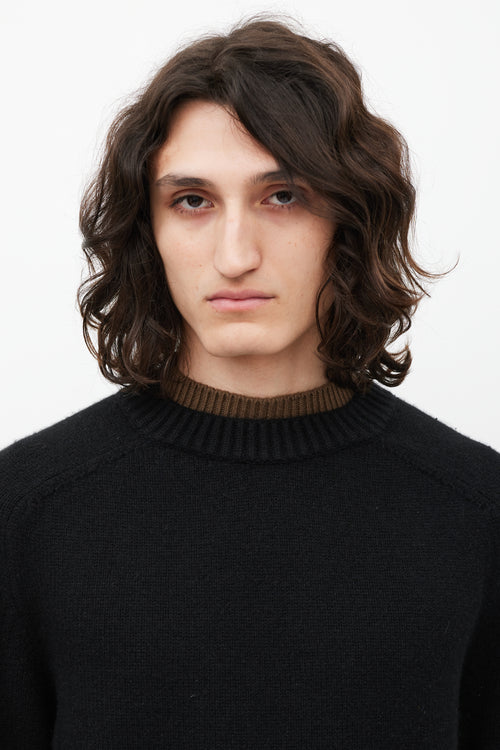 Dior Black 
Brown Cashmere Layered Neck Sweater