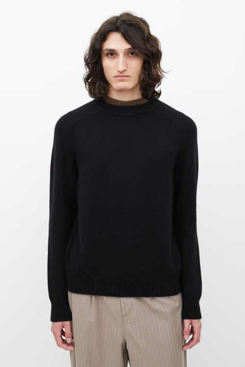 Dior Black 
Brown Cashmere Layered Neck Sweater