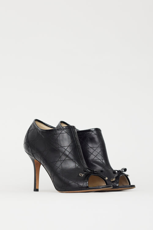 Dior Black Cannage Leather Peep Toe Bootie