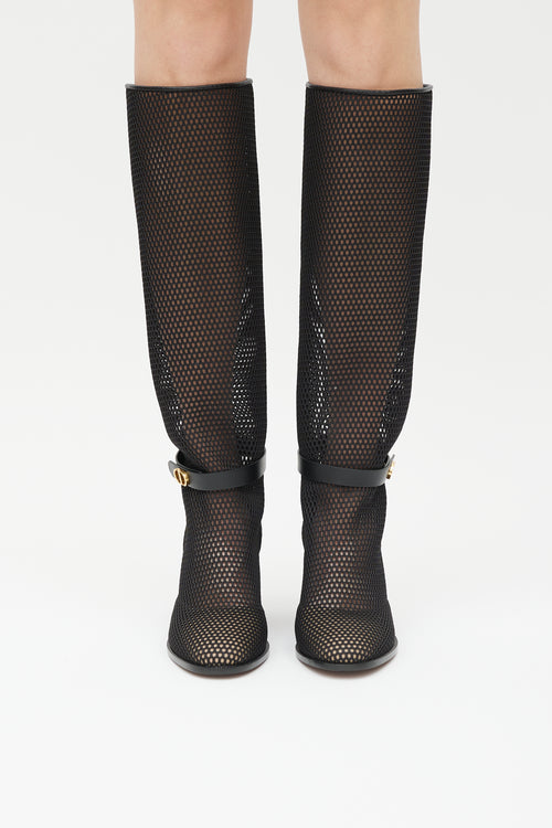 Dior Black 
Gold Empreinte Mesh Knee Height Boot