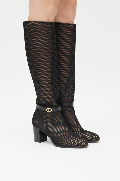 Dior Black 
Gold Empreinte Mesh Knee Height Boot