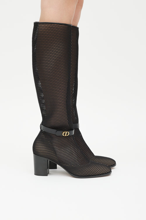 Dior Black 
Gold Empreinte Mesh Knee Height Boot