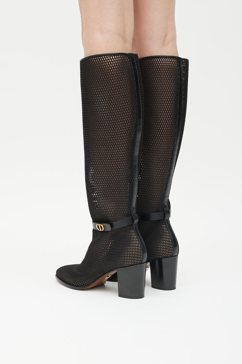 Dior Black 
Gold Empreinte Mesh Knee Height Boot