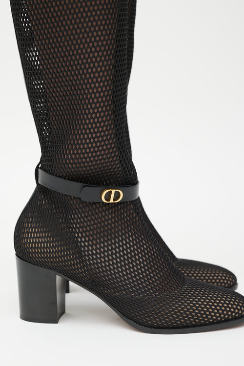 Dior Black 
Gold Empreinte Mesh Knee Height Boot