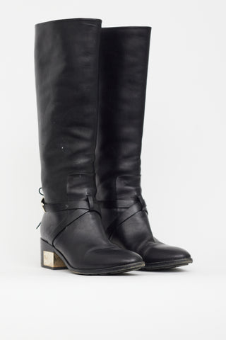 Dior Black Leather Gold Heel Boot