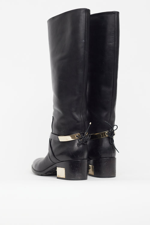 Dior Black Leather Gold Heel Boot