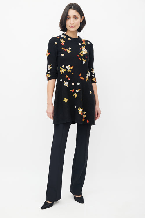 Dior Black Knit Floral Embroidered Dress