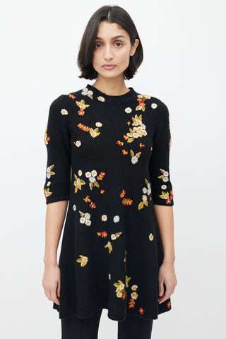 Dior Black Knit Floral Embroidered Dress