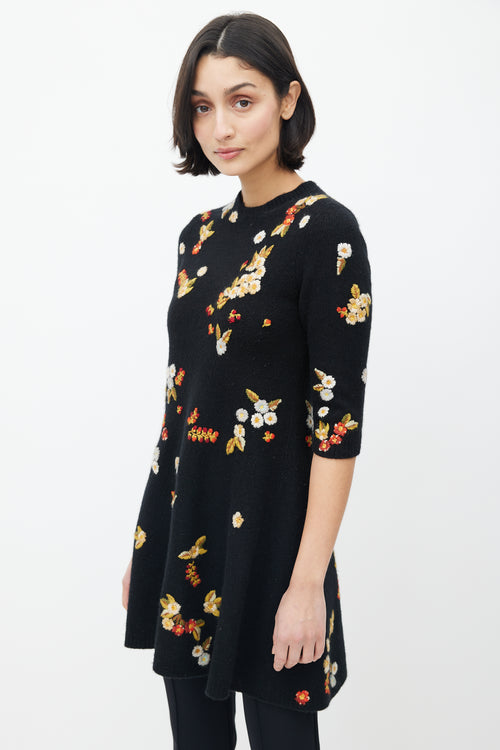 Dior Black Knit Floral Embroidered Dress