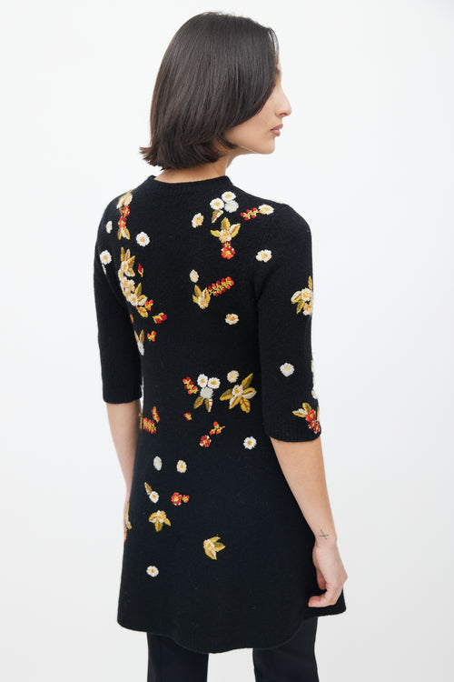 Dior Black Knit Floral Embroidered Dress