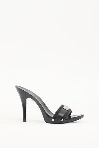 Dior Vinatge Black Leather 
Canvas Logo Sandal