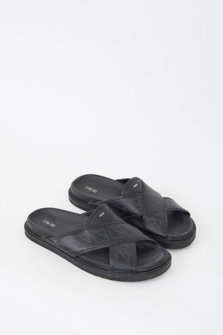 Dior Black Leather Criss Cross Aqua Slide