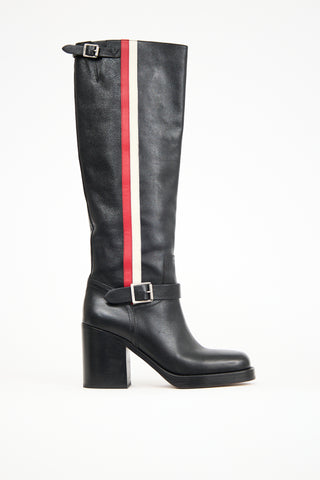 Dior Black Leather Diorider Knee High Boot