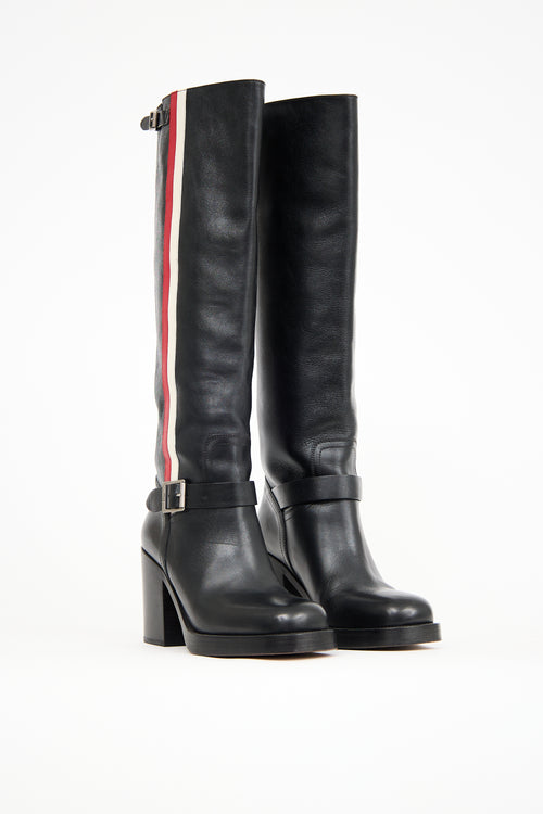 Dior Black Leather Diorider Knee High Boot