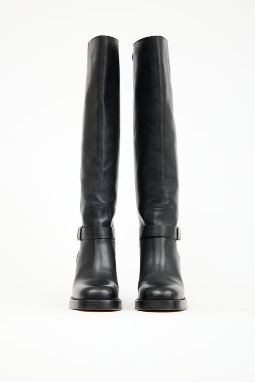 Dior Black Leather Diorider Knee High Boot