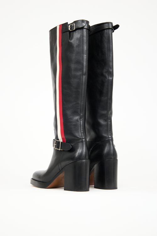 Dior Black Leather Diorider Knee High Boot