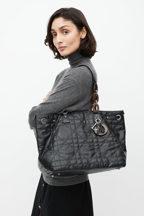 Dior Black Panarea Cannage Quilted Canvas Tote