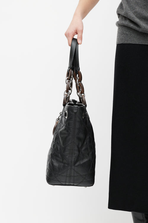 Dior Black Panarea Cannage Quilted Canvas Tote