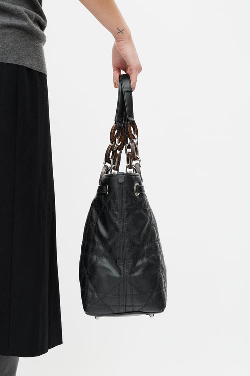 Dior Black Panarea Cannage Quilted Canvas Tote