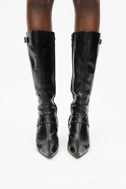 Dior Black 
Silver Buckle Boot