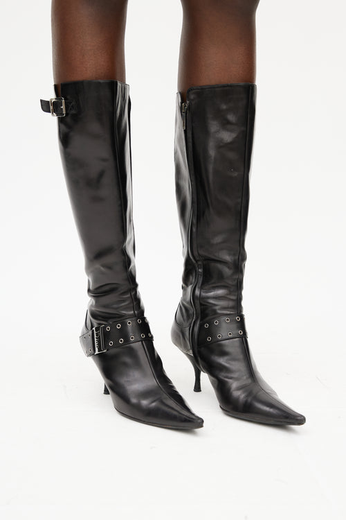 Dior Black 
Silver Buckle Boot