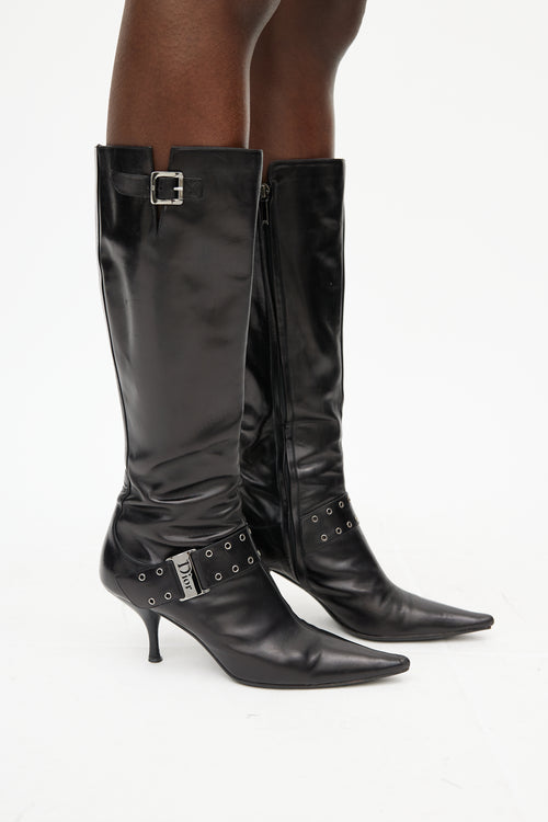 Dior Black 
Silver Buckle Boot