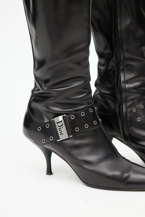 Dior Black 
Silver Buckle Boot