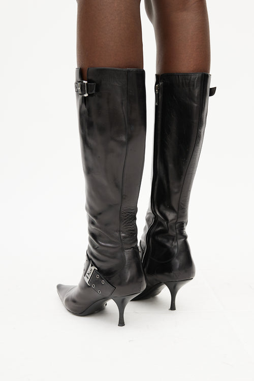 Dior Black 
Silver Buckle Boot