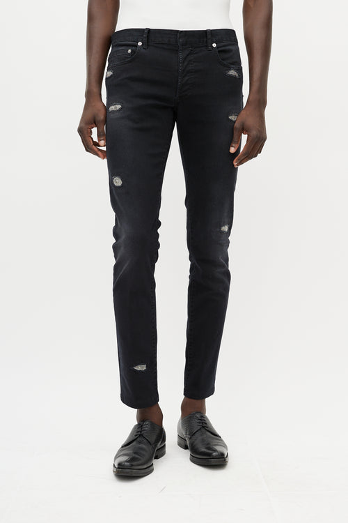 Dior Black 
Silver Distressed Jeans