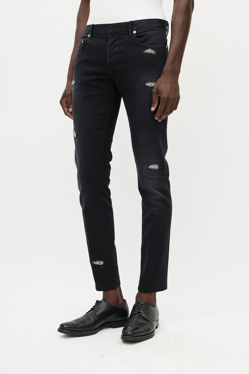 Dior Black 
Silver Distressed Jeans