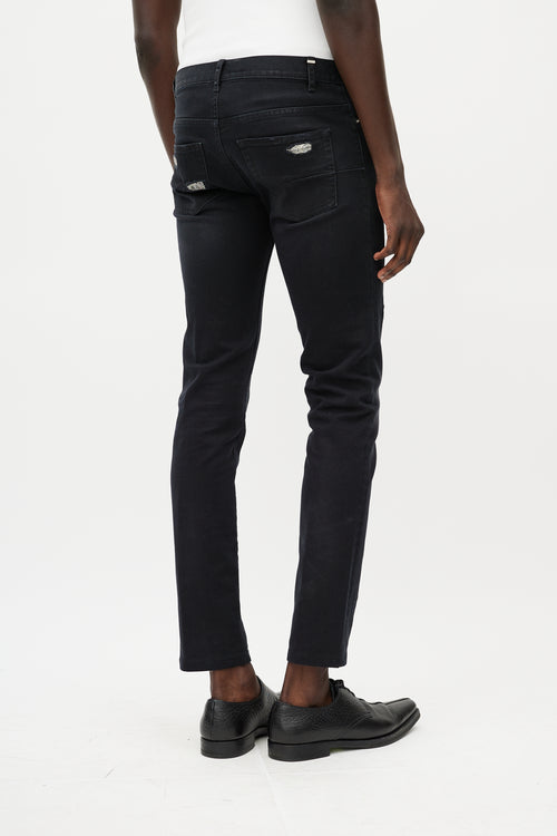 Dior Black 
Silver Distressed Jeans