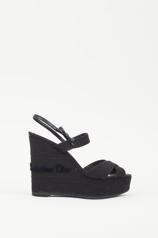 Dior Black 
Silver Platform Logo Wedge Sandal