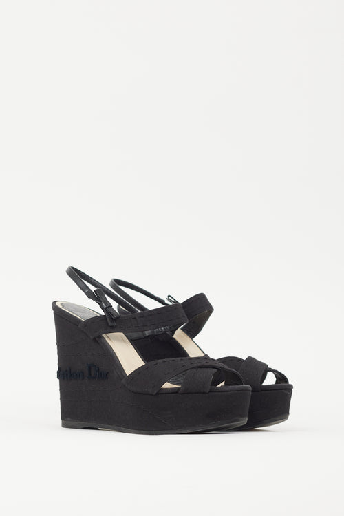 Dior Black 
Silver Platform Logo Wedge Sandal