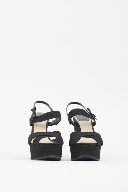 Dior Black 
Silver Platform Logo Wedge Sandal