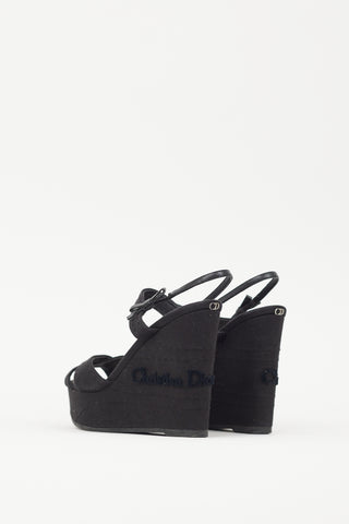 Dior Black 
Silver Platform Logo Wedge Sandal