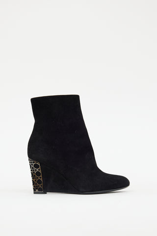 Dior Black Suede Cannage Day Wedge Boot