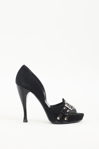 Dior Vintage Black Suede Buckle Platform Heel