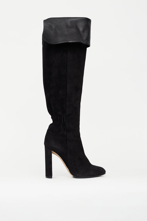 Dior Black Suede Folded Knee High Boot