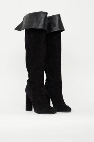 Dior Black Suede Folded Knee High Boot