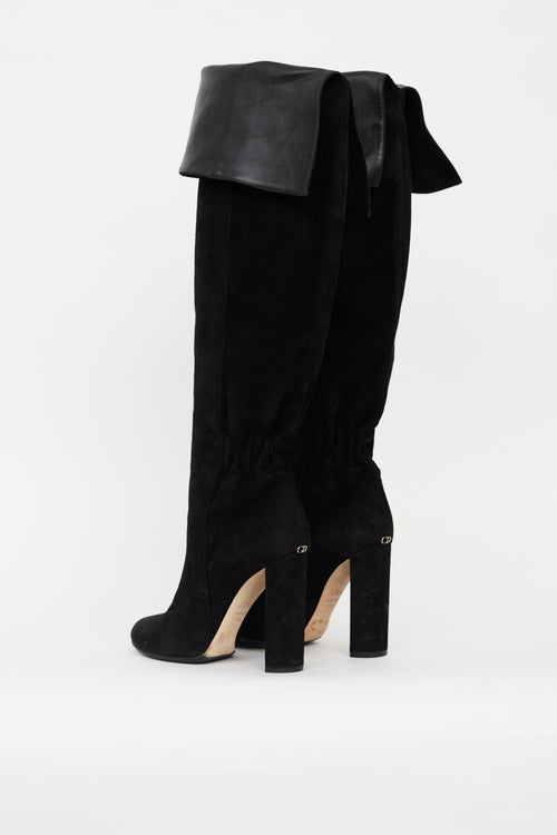 Dior Black Suede Folded Knee High Boot