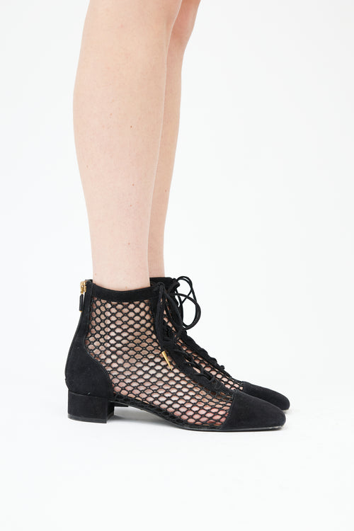  Black Suede 
Fishnet Naughtily-D Boot