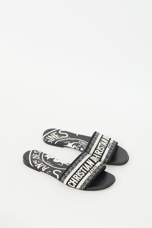 Dior Black 
White Cotton Embroidered Dway Slide