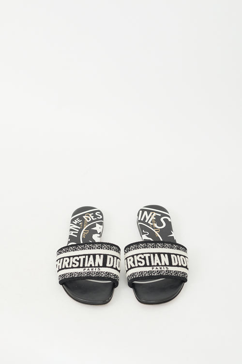 Dior Black 
White Cotton Embroidered Dway Slide