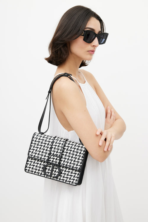 Dior Black 
White Houndstooth 30 Montaigne Bag