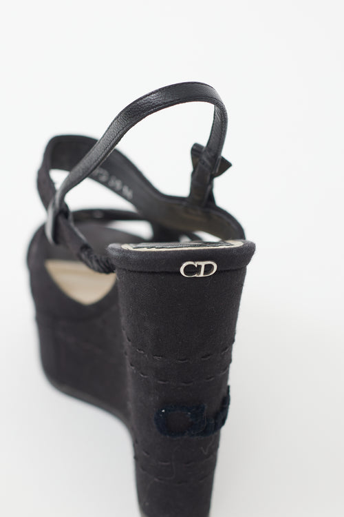 Dior Black 
Silver Platform Logo Wedge Sandal