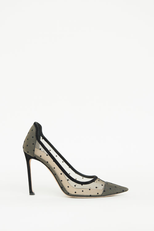 Dior Beige 
Black Mesh Polka Dot Pump