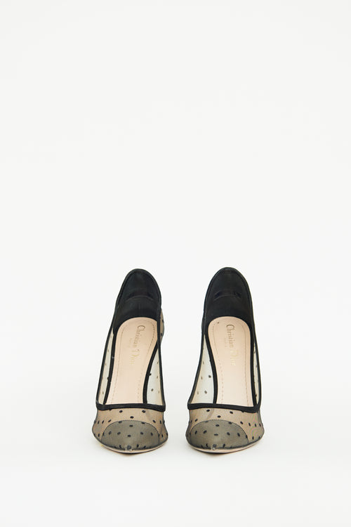 Dior Beige 
Black Mesh Polka Dot Pump