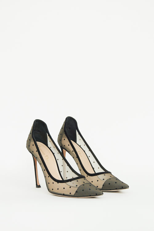 Dior Beige 
Black Mesh Polka Dot Pump