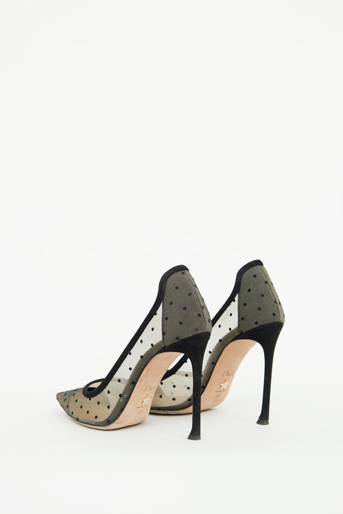 Dior Beige 
Black Mesh Polka Dot Pump