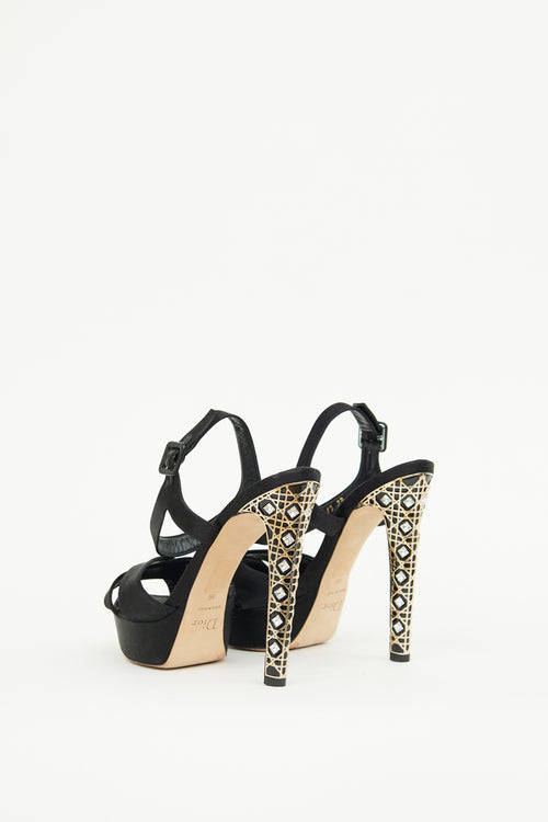 Dior Black Satin Crystal Cannage Pump